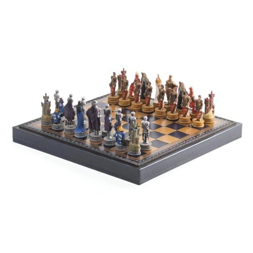 L'ensemble King Arthur avec boîte à échiquier en cuir de luxe pour les passionnés d'échecs