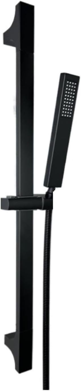 Bathroom Shower Bar Set Square Stainless Steel Sliding Adjustable Bar Brass Handheld Shower with Connector 1.5m Hose Black White(Black W Outlet)