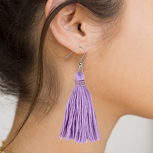 Kelitch Lavender Tassel Pendant Earrings Summer Bohemian Tiered Thread Tassel Dangle Earring For Women Party Dance Fashion Jewelry - Purple #TOP1