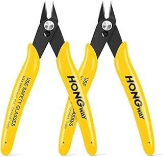 HongWay 2 Pack 5 Inch Wire Flush Cutters, Electronic Micro Cutters with Spring, Wire Snips for Soft Copper Jewelry Making and Other Cutting Needs