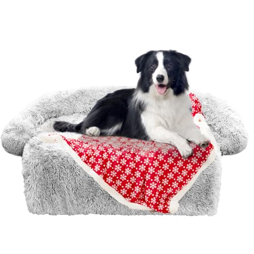 Beruhigendes Hundebett, flauschige Plüsch- Hundematte für Möbelschutz, mit abnehmbarem, waschbarem Bezug, für große, mittelgroße und kleine Hunde und Katzen, Größe S (35 x 31 x 5 cm), Hellgrau