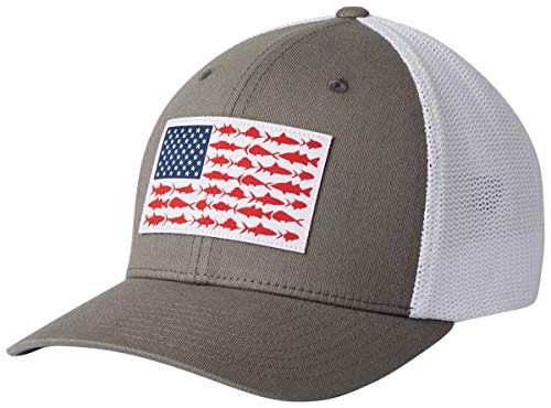 Columbia Unisex PFG Mesh Fish Flag Ball Cap, Titanium, White, Large/X-Large