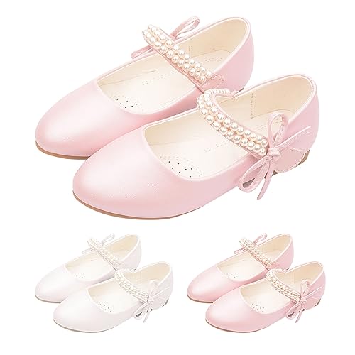 Girls Mary Jane Dress Shoes School Pearl Bowknot Strappy Cute Shoes Low Heel Birthday Party Princess Shoes