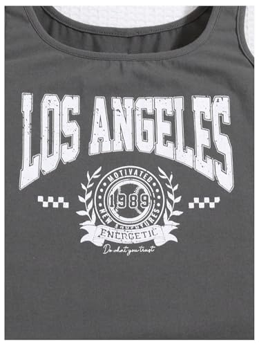 SHENHE Girl's Letter Graphic Ruched Bodycon Y2k Scoop Neck Sleeveless Casual Mini Tank Dress4