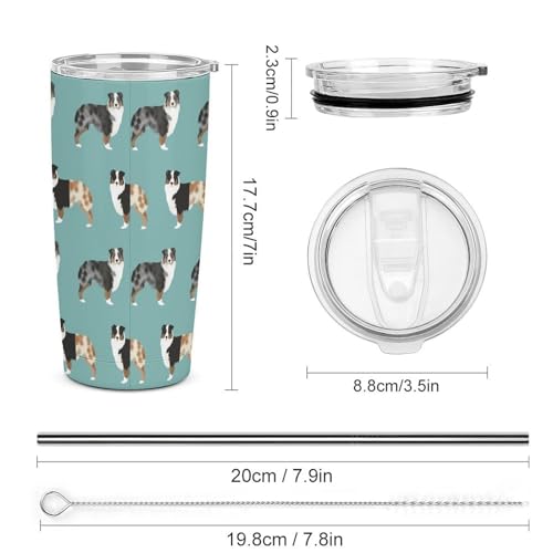 Cute Blue Insulated Aussie Dog Coffee Mug with Lid & Straw