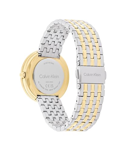 ساعة توستيد بيزل للنساء من كالفن كلاين، ساعة بمينا سوداء وهسكل فولاذي بطبقة أيونية رقيقة من الذهب، موديل 25100071