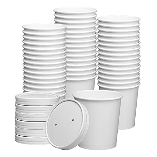 Gusto 16 oz. 50 Contenants Papier Blanc Couvercles Aérés Bols Soupe