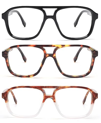 JM 3 Pack Classic Reading Glasses for Women Men Square Blue Light Blocking Readers +1.0, 3 Pack Mixed, 55-16-145 - Image 2