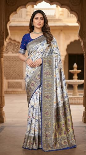 Image of C J Enterprise Women's Kanjivaram Style Soft Silk Saree Heavy Zari Woven Traditional Wedding Saree with Blouse Piece (Morpankh)