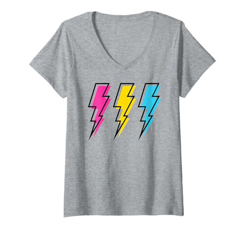 Womens Pan Pride LGBT and LGBTQ Trendy Lightning Bolts Retro Groovy V-Neck T-Shirt