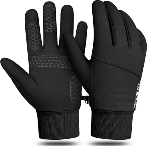 WESTWOOD FOX Water Repellent Nano Fleece Gloves for Men & WomenLightweight Thermal Insulated Winter Gloves Touchscreen Windproof Cold Weather Gloves for Running Cycling Driving & Outdoor (Black L)