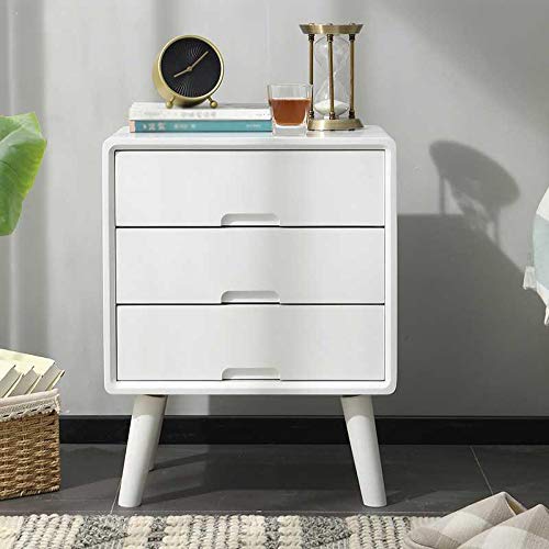 LZQDM Dormitorio Moderno y Sencillo con mesita de Noche Blanca de Madera Maciza, diseño de Tres cajones