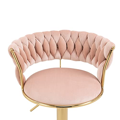Kakotito 360° Velvet Swivel Bar Stools With Low Back & Footrest, Adjustable Counter Barstools, Gold Bar Stool (1 Barstool, Pink) #TOP6