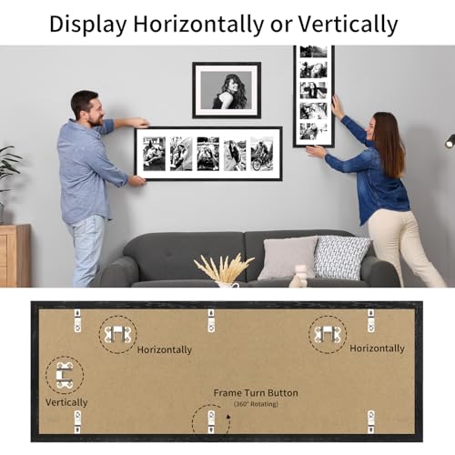 8x24 Oak Wood Picture Frame - 8x24 Photo Frame with Mat Display 5Pcs 4x6 Photos, 4x6 Picture Frame Wood, Natural Solid Wooden Picture Frames for Wall Art Photo and Prints(3 Pack, Black)