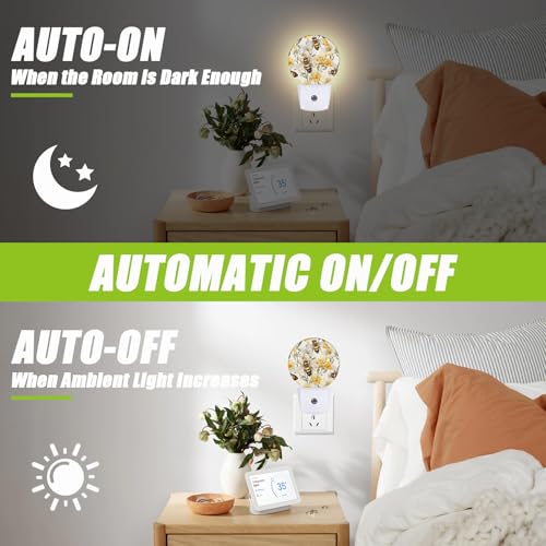 Image of Cute Bee Night Light,Watercolor Floral Night Lights Plug into Wall for Kitchens Toilets Bedroom Decorative Half Round Nightlight Led Lamp 0.5W Sleep Friendly