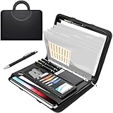 BONFORTURE Schreibmappe A4 mit 5er Register, Konferenzmappe mit 4 Ringbuch Reißverschluss Griff Klemmbrett Notizblock Stift, Dokumentenmappe Aktenmappe Ordner für Büro Business Uni Schule Schwarz