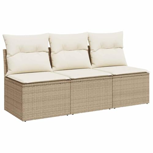 vidaXL Sofá de Jardín de 3 Plazas con Cojines, Sillón de Exterior, Sofá Modular, Asiento para Patio Terraza Balcón, Ratán Sintético Beige