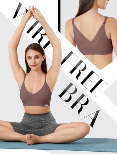Image of Livona Lace Bralette for Women - Comfort Sports Bra Wireless Padded Bralette with Support Workout Tops Cami Crop S-XXL