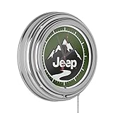 Trademark Global Neon Wall Clock-Jeep Green Mountain Double Rung Analog Clock with Pull Chain-Pub, Garage, or Man Cave Accessories (White)