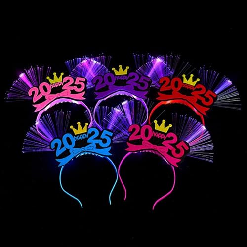 jiingekk 5lots - Diadema LED brillante con forma de letra de número 2025 para niños y adolescentes, accesorio de fiesta