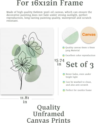 Hesendot Boho Wall Art Decor,Abstract Botanical Prints Set Of 3,Sage Green Wall Art, Floral Line Drawing,12X16In Unframed Real Quality Canvas Paintings For Art Poster Decoration In Kitchen, Bathroom,Living Room,Bedroom #TOP1