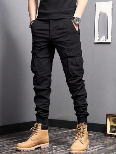 Men's Casual Side Flap Pockets Workwear Tapered Cargo Pants2