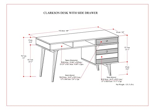 Image of SIMPLIHOME Clarkson Desk - 60 Inch Wide Solid Acacia Wood Writing Desk in Rustic Natural Aged Brown, Contemporary Home Office Computer Table for Study with 2 Side Drawers and Open Storage Compartments