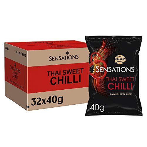 Sensations Thai Sweet Chilli Thick Cut Vegetarian Potato Crisps, Perfect for Snacking 40g (Case of 32)