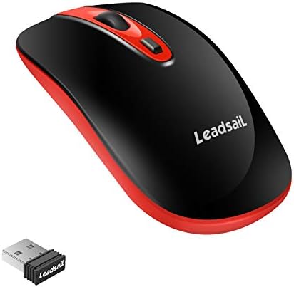 LeadsaiL Wireless Computer Mouse, 2.4G Portable Slim USB Mouse, Silent Click Laptop Mouse with One AA Battery 3 Adjustable Levels, 4 Buttons Cordless Mouse for Windows Mac PC Notebook (Light Red)