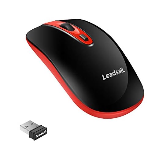 LeadsaiL Wireless Computer Mouse, 2.4G Portable Slim USB Mouse, Silent Click Laptop Mouse with One AA Battery 3 Adjustable Levels, 4 Buttons Cordless Mouse for Windows Mac PC Notebook (Light Red)