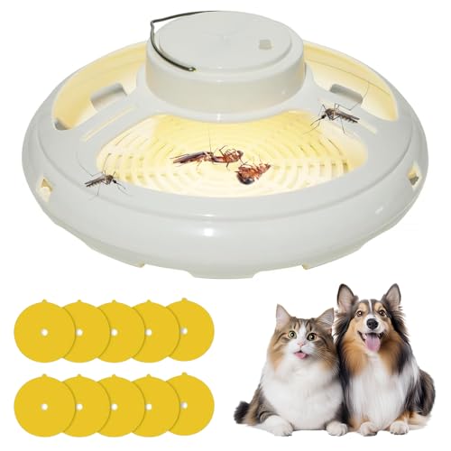 SKIKHN Trampa para Pulgas,4 Modos Trampa de Luz LED para Pulgas y 10 Pegatinas de Captura,Pulgas Eliminar Casa,Trampa para Pulgas y Chinches,Trampa contra Insectos para Interiores y Exteriores