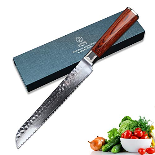 YARENH Couteau de Cuisines Professionnel 20cm,Couteaux Cuisine Legumes en Acier Damas Japonais,Couteaux Japonais Damas en Une netteté,Couteau de Chef Japonais HYZ-Série (Couteaux à Pain 8")