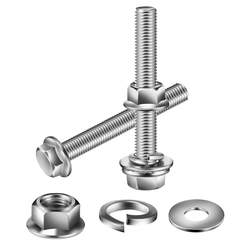 M8 x 30mm Flanged Hex Head Bolts, Nuts, Flat &amp; Lock Washers, 20Pcs 18-8 (304) Stainless Steel, Fully Threaded, by SG TZH