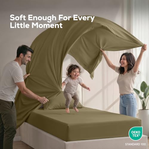 Image of Utopia Bedding Twin Sheet Set - 3 Piece Bed Sheets for Twin Size Bed, Soft and Breathable Microfiber, Includes 1 Fitted Sheet, 1 Flat Sheet and 1 Pillowcase - Oeko Tex (Olive)