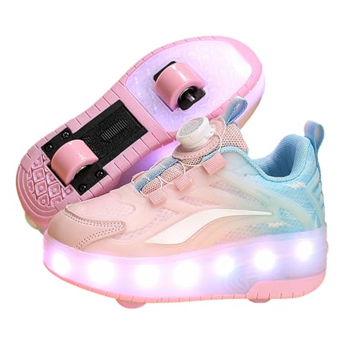 Viaoragiosa Chaussures De Sport à Deux Roues,Baskets Patinage à Roues RéTractables,Chaussures à roulettes Lumineuses LED,Durables,Beau,Convient Aux Sorties en Famille
