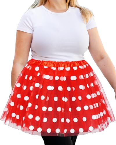 Women Adult 5 Layered Tutu Skirt Red and White Polka Dots Tutu Skirt Halloween Christmas Mouse Costume Teens Tutus