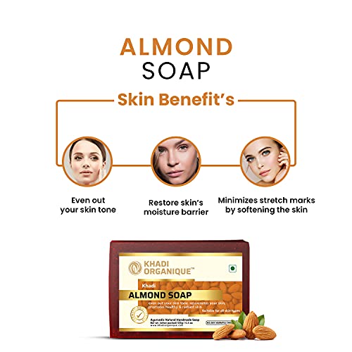 Image of Khadi Organique Natural Pure Herbal Handmade Almond Soap Pack of 3 (125 gram each)