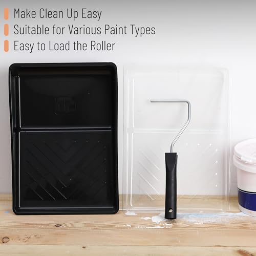 Bates- 6 Inch Paint Roller Tray Set, 12 pcs, 6 Inch Paint Tray Kit, 1x Black Plastic Paint Tray, 10x Transparent Liners & 1x 4 Roller Frame