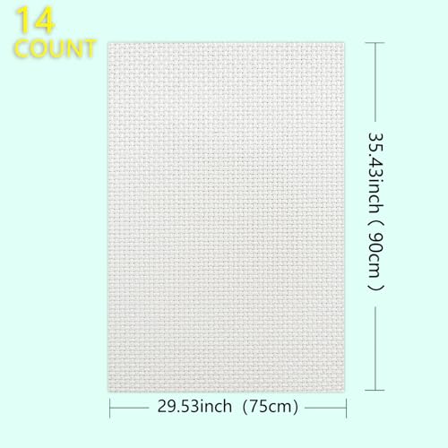 Image of 14CT Aida Cloth - 30x35 Inch Cross Stitch Fabric for Embroidery, Pre-Cut Needlework Material, Acid-Free, Durable Weave(White)