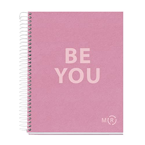 Miquelrius - Cuaderno A5 Be Eco, 80 Hojas 90 g/m², Puntos Dots, 1 Franja de Color, 2 Taladros, Cubierta Reciclada, Rosa