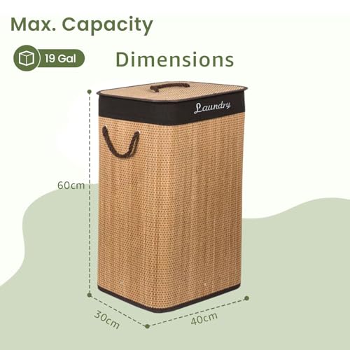Image of LUXE HOME INTERNATIONAL Rectangle Bamboo Laundry Basket with Lid | Eco-Friendly, Foldable & Lightweight Organizer (Natural, 40x30x60 cm, Pack of 1)