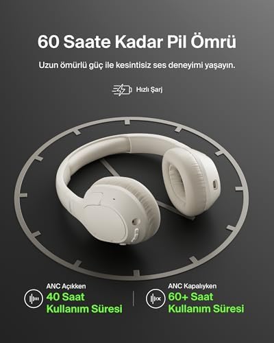 Belkin SoundForm Isolate Gürültü Önleyici Kablosuz Kulaklık (Kum) – Mikrofonlu, 60 Saat Pil, Derin Bas, CloudCushion Konfor, Bluetooth Kulak Üstü Kulaklık - Görsel 7