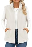 YUCOLEN Sherpa Fleece Vest for Women Sleeveless Lightweight Zip Up Outerwear Winter Warm Vest Jacket with Pockets White XXL