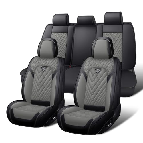 Image of Car Seat Covers Full Set for Subaru Solterra 2023-2026, Waterproof Nappa Leather Car Seat Cover, Full Coverage Car Seat Covers Sets(5 Seats /Black Gray)