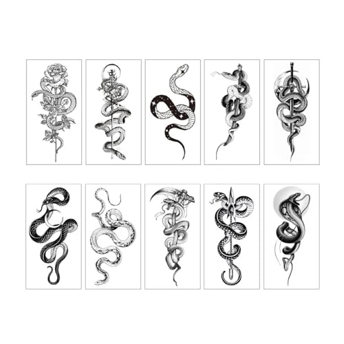 Yeahgoshopping 10 Pack Snake Temporary Tattoo Stickers, Black Mamba, King Cobra, Flower Totem Designs, Waterproof (2.67x5.51 Inch), Color and Design may vary