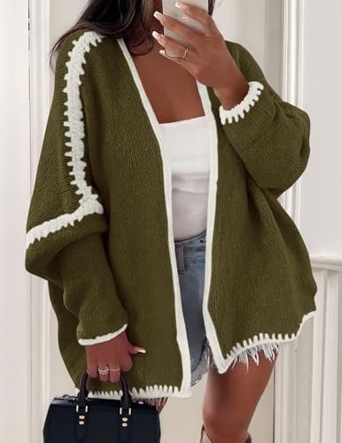 Image of PRETTYGARDEN Womens Oversized Cardigan Sweaters 2026 Fall Long Lantern Sleeve Knit Open Front Lightweight Sweater