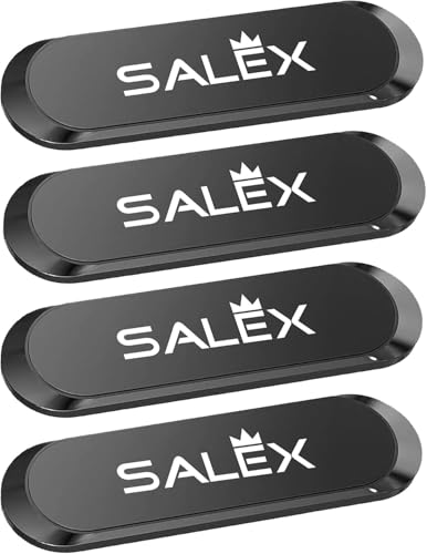 SALEX Flat Magnetic Phone Mounts 4 Pack. Black Cell Phone Holder for Car Dashboard Wall Truck. Universal Stick on iPad Wall Magnet Mount Kit for Tablets Smartphones. Magnetic Phone Mount for iPhone