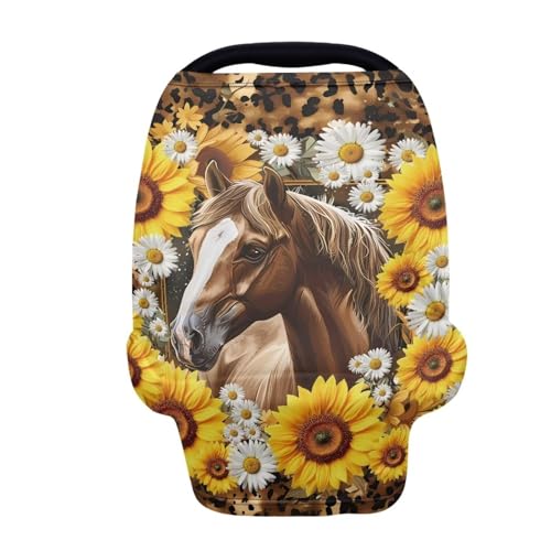 Image of ZFRXIGN Sunflower Horse Baby Car Seat Cover Girls Nursing Scarf Carseat Canopy Gifts Multi-Use Cover Ups for Stroller High Chair Shopping Cart Daisy Leopard Cheetah