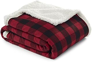 Eddie Bauer Flannel Sherpa Throw, Cabin Plaid Red