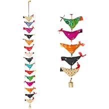 Decorative Indian Single Door Hanging 15 Fabric Birds Tota String with Bell for Indian Traditional Festival Bohemian Interior Home Wall Bedroom Room Home Return Gifts Decor(Size:-46"/3.5 Feet's)